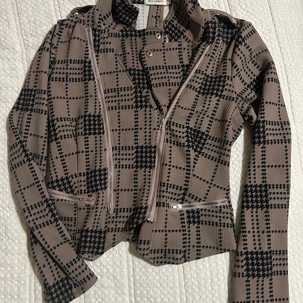 Blu Pepper Tan and Black Plaid Blazer